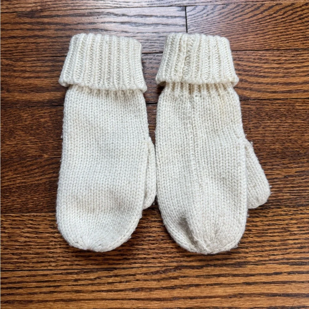 J.Crew Cream Knit Wool Mittens Fold Over Cuff Winter Gloves